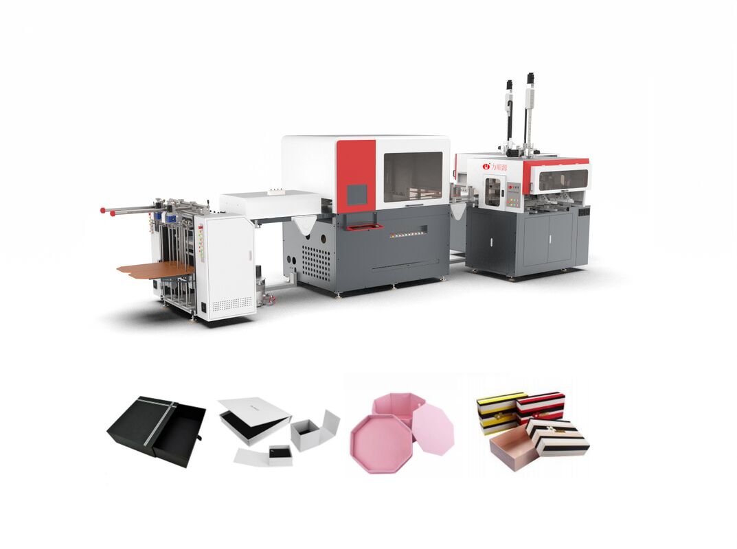 Προσαρμοσμένη αυτόματη μηχανή κατασκευής άκαμπτων κουτιών με σύστημα ελέγχου PLC για βελτιωμένη παραγωγή και έλεγχο συσκευασίας